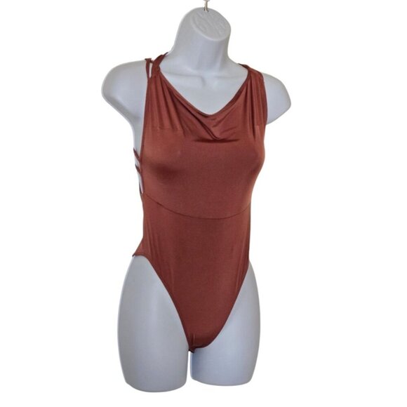 Missguided brown strappy back Bodysuit Size 4 - Picture 3 of 9